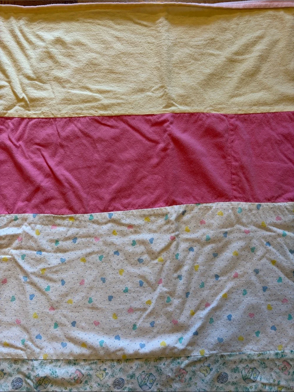 Vintage Hand Crafted Pastel Flannel Striped Baby Throw in Yellow, Pink, Cream